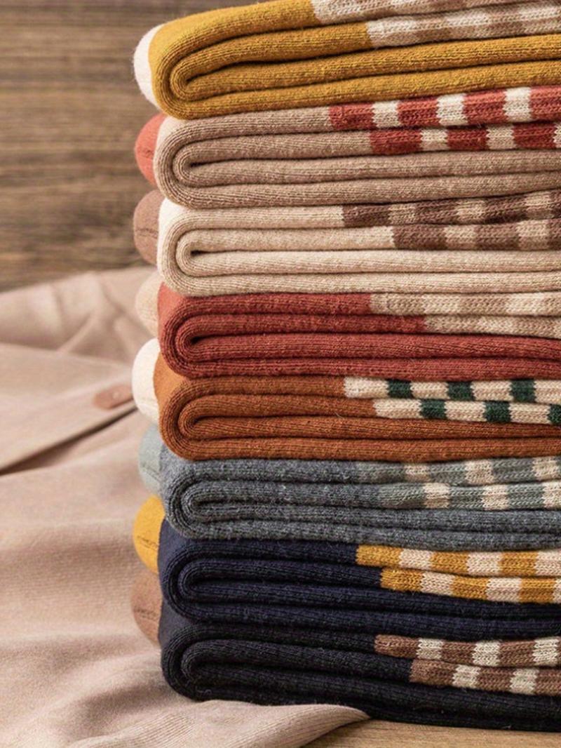 Thermal Lined Colorblock Striped Women's Socks, Soft Comfy Breathable Casual Socks for Daily Wear in Fall & Winter.