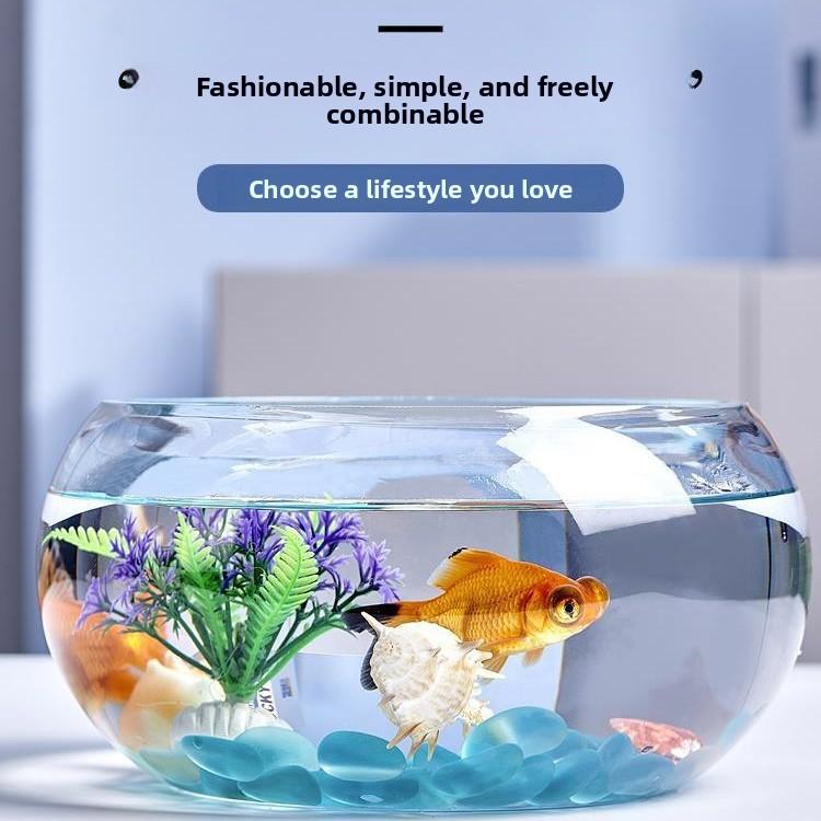 Creative Round Transparent Glass Aquarium Tank - Hydroponics Compact 20*10cm, Easy Access for Fish, Home Decor for Office Desks, Options: 20 Drum Cylinders+6-Piece Colored Stones Set, 30 Drum Cylinders+Colored Stones+Fish Food Set, Turtle