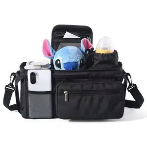 Universal Stroller Organizer with Insulated Cup Holder Detachable Phone Bag Shoulder Strap Fits Uppababy Baby Jogger Pet Stroller