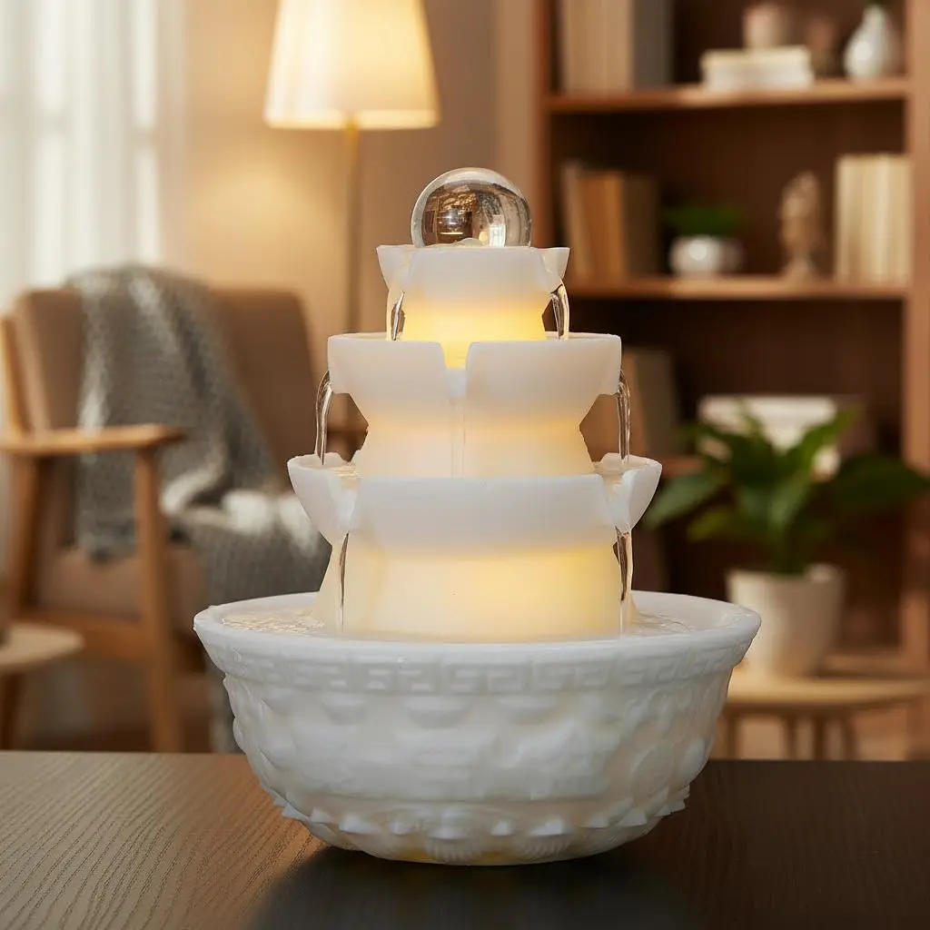 Tabletop Water Fountain - Desktop Waterfall Fountain Indoor Tabletop Humidifiers Home Decoration for Office, Living Room, or Bedroom