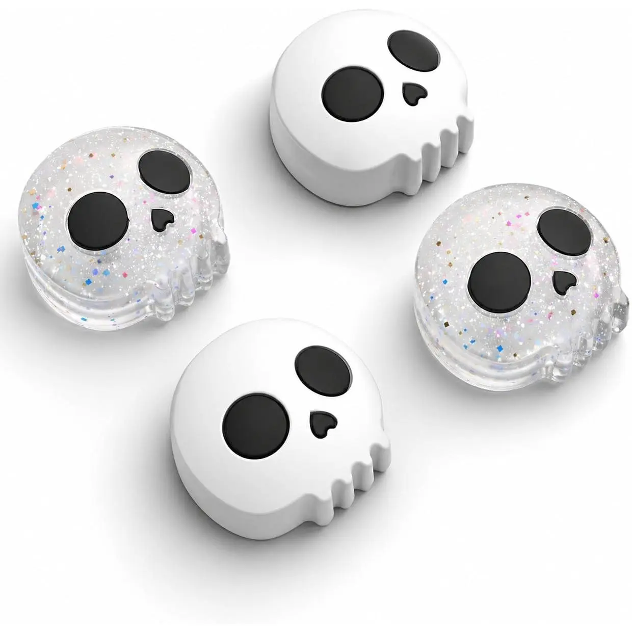 Thumb Grips Compatible with   2 (2025) – 4 count White/Glitter Skull Design  Joystick Caps, Comfortable Controller Stick Cover Gifts for  & Gamers