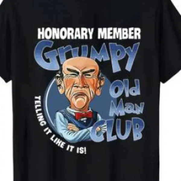 Menswear Knit Smooth Seamless Short-Sleeve Black T-Shirt - Funny Grumpy Senior Man Caricature Graphic, Sarcastic Quote, Vintage Cartoon, Loose Fit Casual Streetwear Top, Dad Grandpa Gift, Shortsleeve, Soft