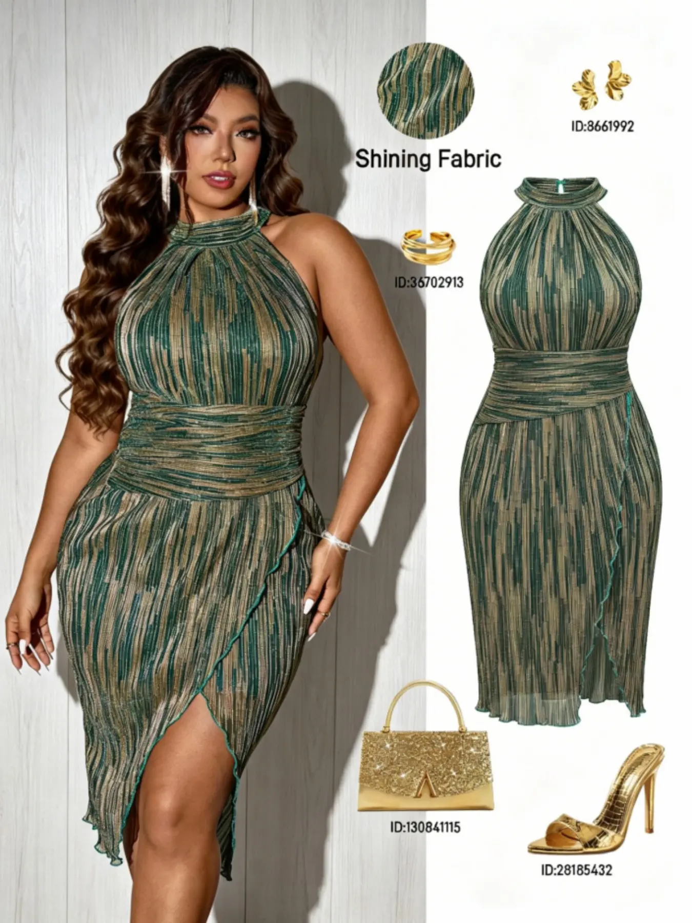 Women's Plus Size Evening Gown, Elegant Evening Wear, Elegant Party Apparel, Halter Neck Sleeveless Bodycon Dress, Formal Wear, Split Design, Perfect for Parties and Special Occasions