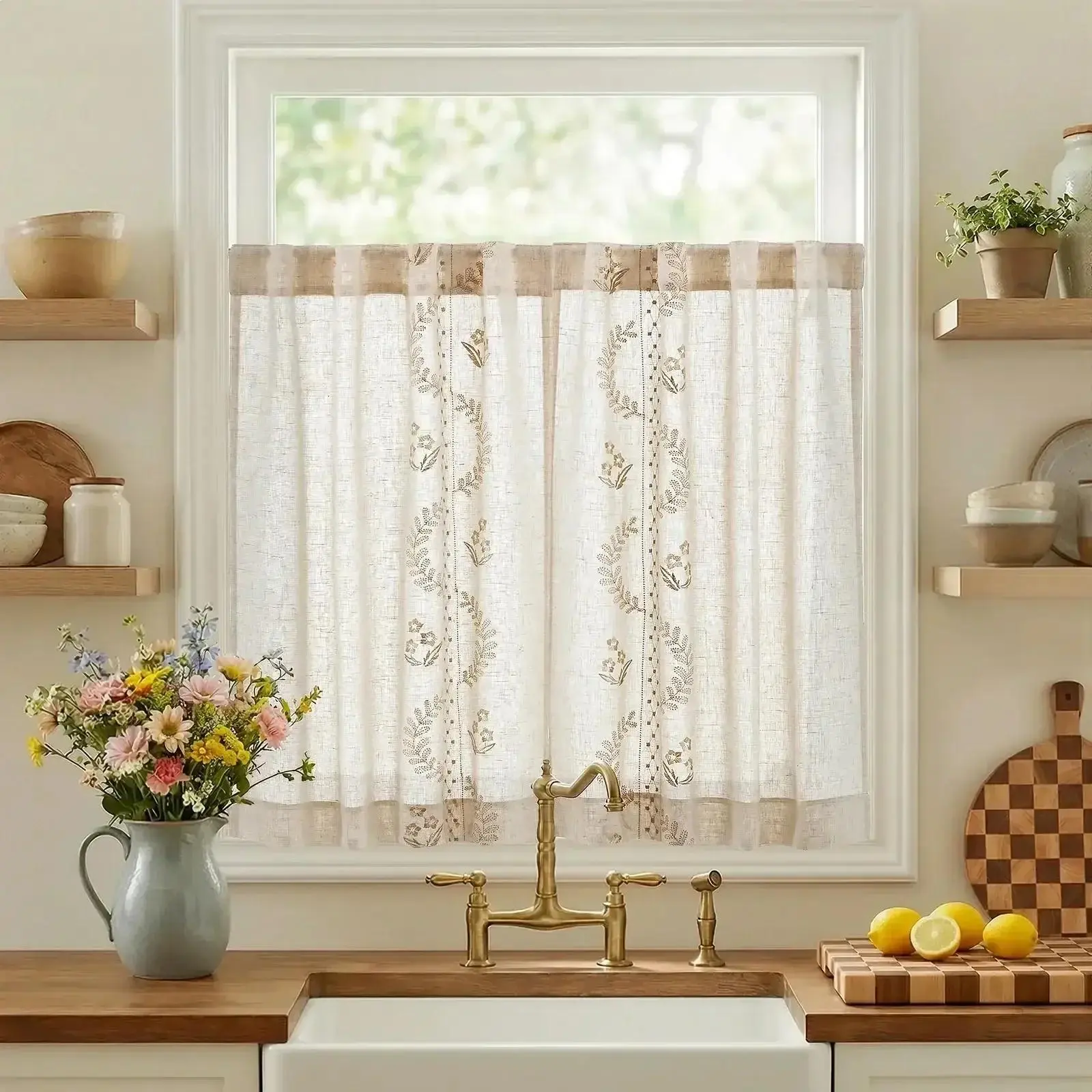 Vintage Wavy Floral Embroidery Kitchen Curtains Vintage Wavy Floral Embroidery Kitchen Curtains