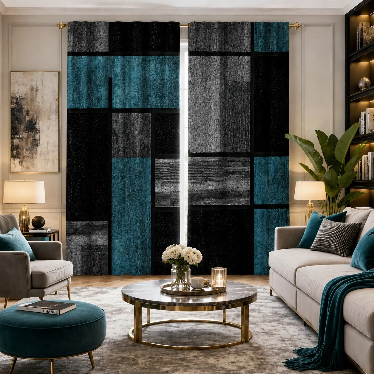 2D Plane Modern Geometric Pattern Semi-Sheer Curtains, 2-Pack Bedroom Vintage Drapes, Living Room Thin Curtains, Door Curtain, Garden Curtain