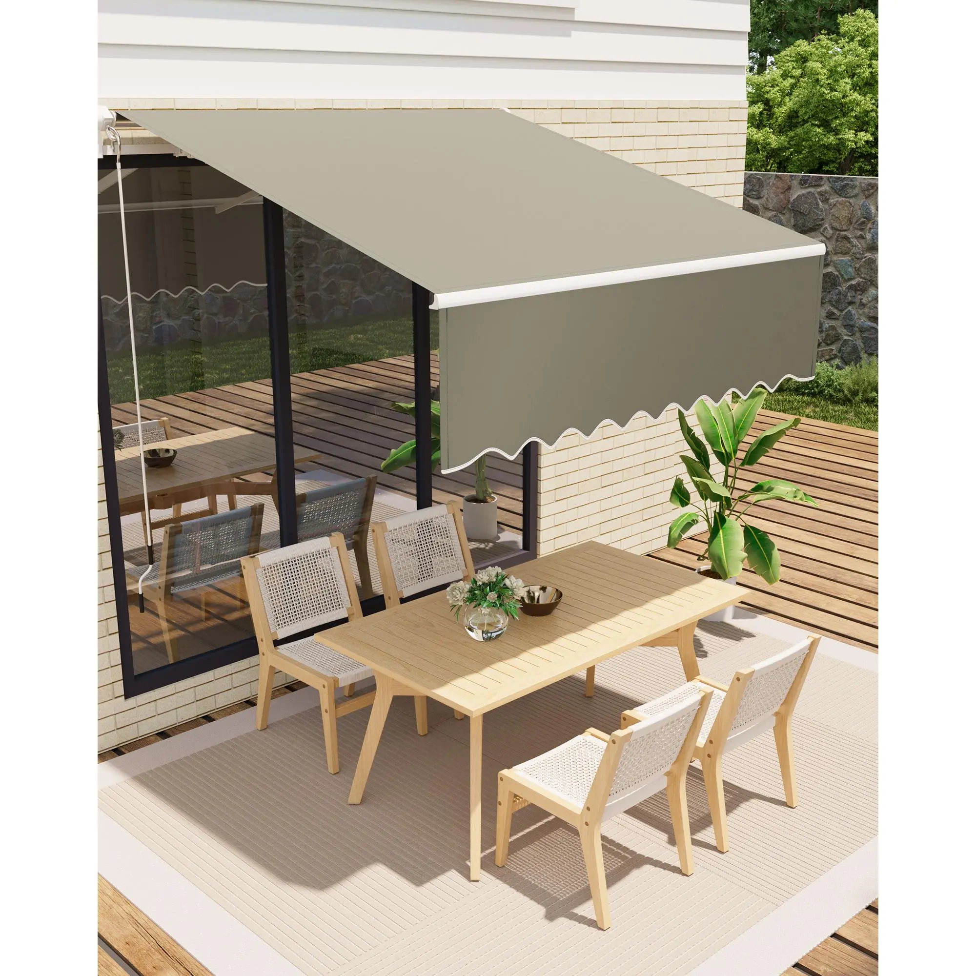 10x8FT Crank Manual Retractable Patio Awning with Adjustable Heavy-Duty Aluminum Frame, Waterproof UV & Fade Resistant Outdoor Sun Shade Canopy, Ideal for Deck, Porch, Balcony, Backyard & Outdoor Dining Area