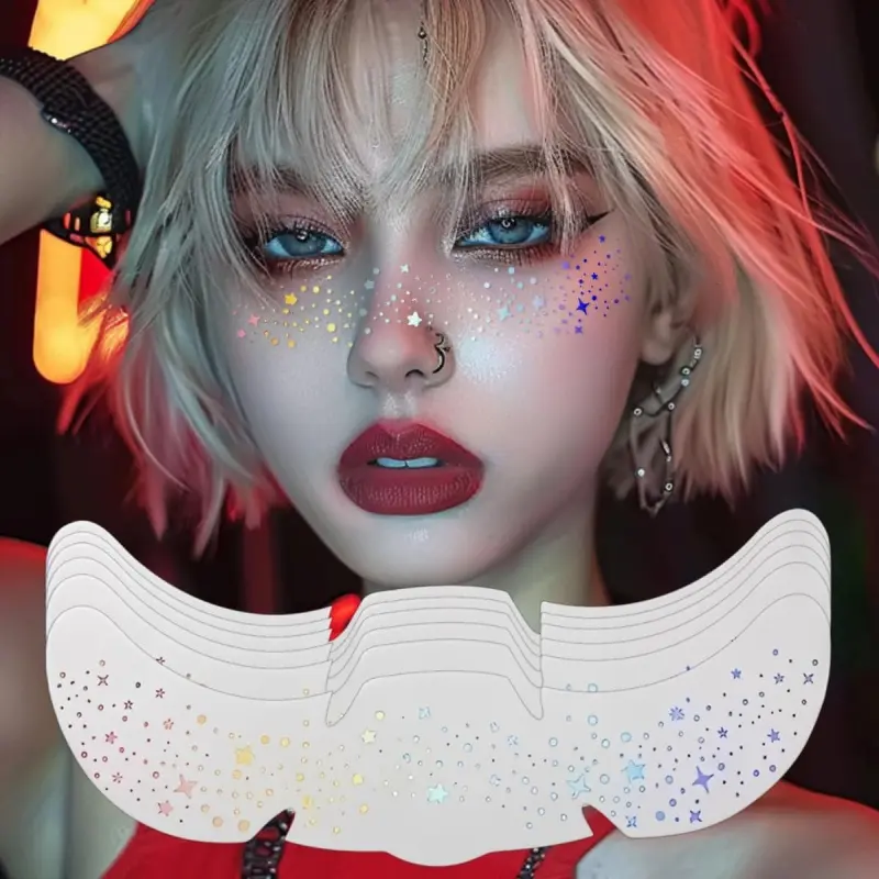 12PCS Glitter Freckles Face Tattoo, Festival Face Stickers | Waterproof Faux Freckle Makeup Patches, Multichrome Star Face Glitter Tattoos for Women Kids Rave Festival Accessories