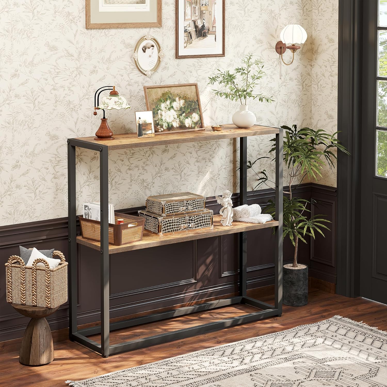 Small Entryway Table, 29.5" Narrow Console Table with Shelves, Sofa Table, Couch Table, Side Table, Entry Table for Hallway, Living Room, Small Space, Rustic