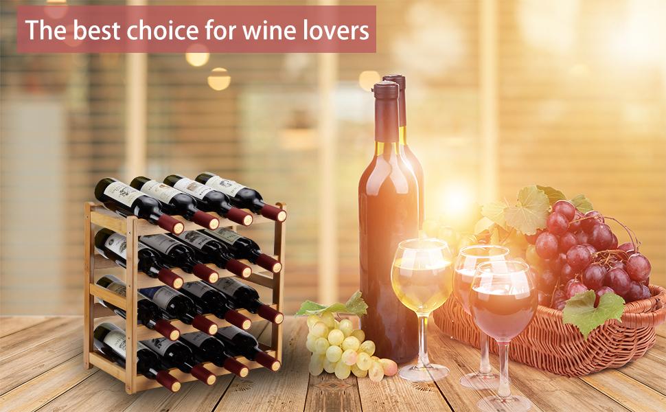 Bamboo Wine Rack, Sturdy and Durable Countertop Wine Storage Cabinet Shelf for Pantry - 4 Tiers 16 Bottle Wine Rack