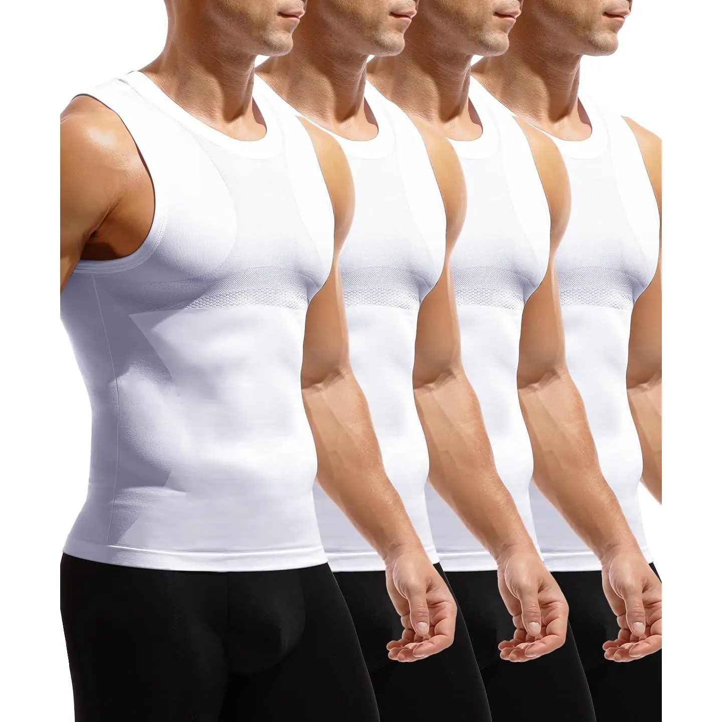Casey Kevin Men's Compression Tank Top - Nylon Spandex High Neck Cut, Moderate Fit Body Sculpting Shapewear, Tummy Control, Man Boob Concealment, Chest & Belly Support, Sleeveless Slimming Undershirt for Gym & Outdoors Daily Wear, Body Sculpting Results