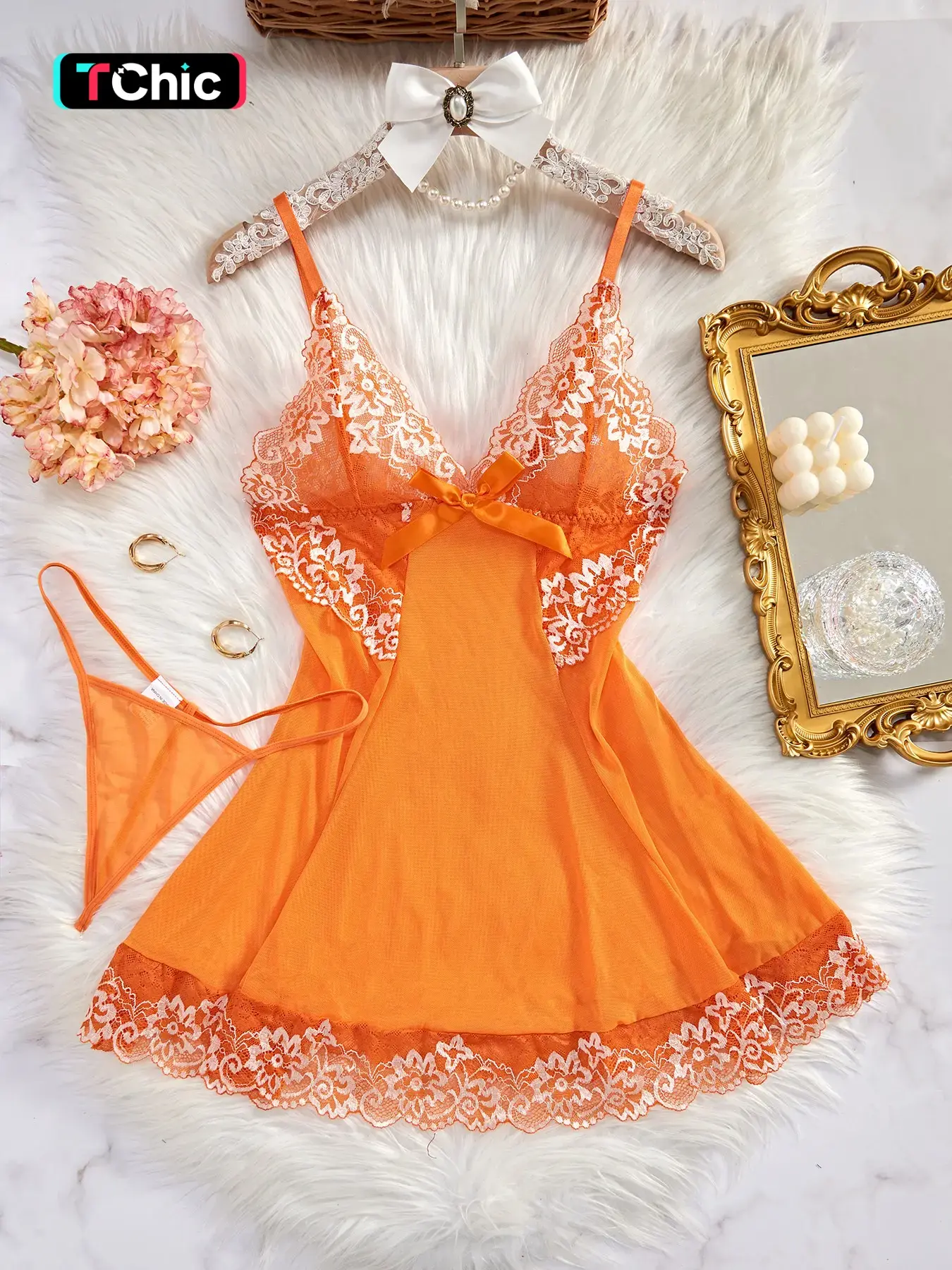 Women's 2-Piece Lace Patchwork Breathable Mesh Sleepwear Loungewear Set Womenswear - Sexy Fitted Spaghetti Strap Nightgown with Included Underwear, All-Season Plain Style Cami Sleep Dress Summer Sleepwear Sleeveless Spaghetti Cami Nightdress