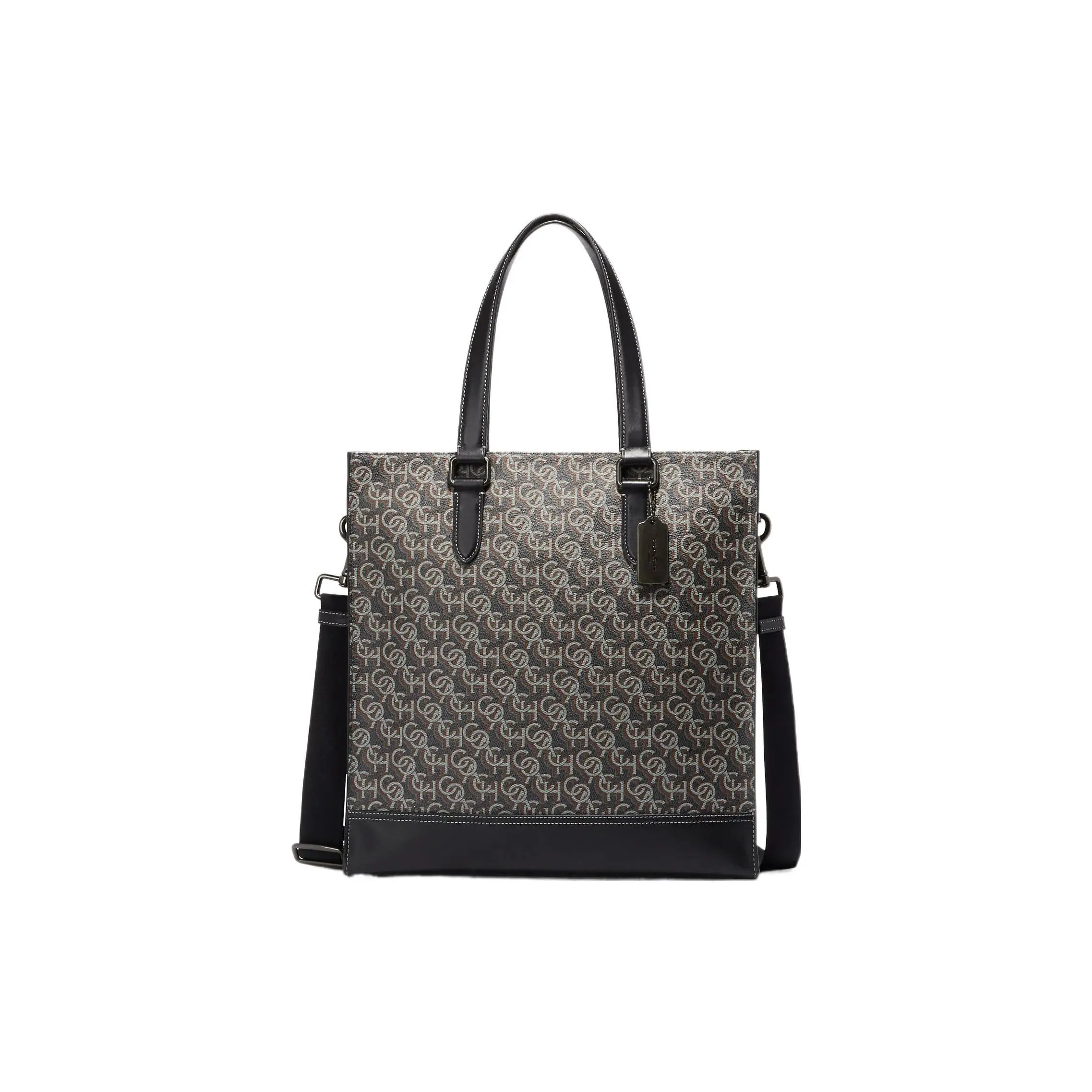 COACH Graham 36 Classic Monogram Zip-Top Tote Bag for Men, Genuine Leather, Black