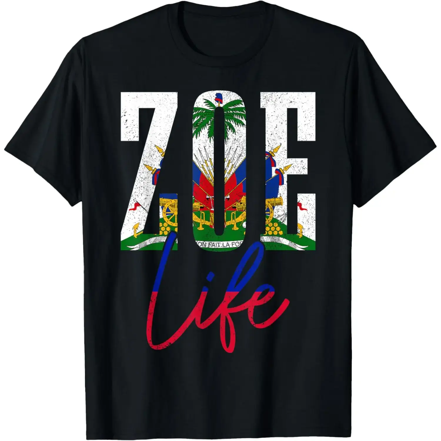 Haiti Zoe Haitian Flag Caribbean Souvenir Short-Sleeve Round Neck Casual Streetwear T-Shirt (Sports & Outdoor Tops), Shortsleeve, Tshirt