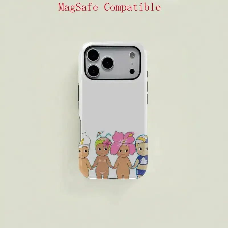 【MagSafe Compatible】1 pc cartoon flower coconut head double layer protective case solid two-in-one protective case for iPhone 17 16 15 Pro 14 13 12 11 Pro Max 14 Plus 15 Plus 16Plus 17Plus Samsung Galaxy S25 S24 S23 Ultra series protective case couple