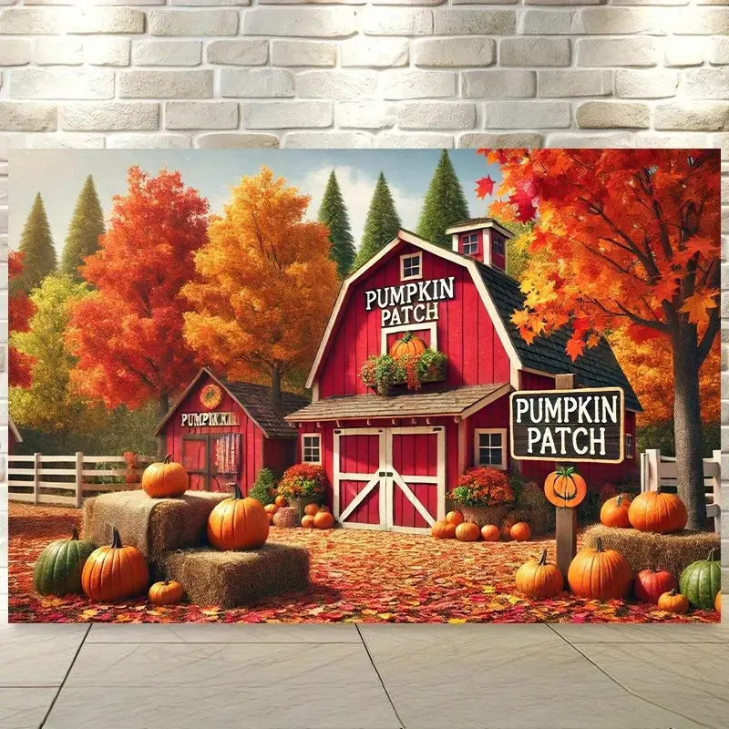 Autumn Pumpkin Patch Scenery Backdrop Party Background Fabric Wall Tapestry Birthday Decor Photo Booth Photography Studio Prop Event Decoration Indoor Outdoor Farm Seasonal Display Rustic Polyester Durable Print
