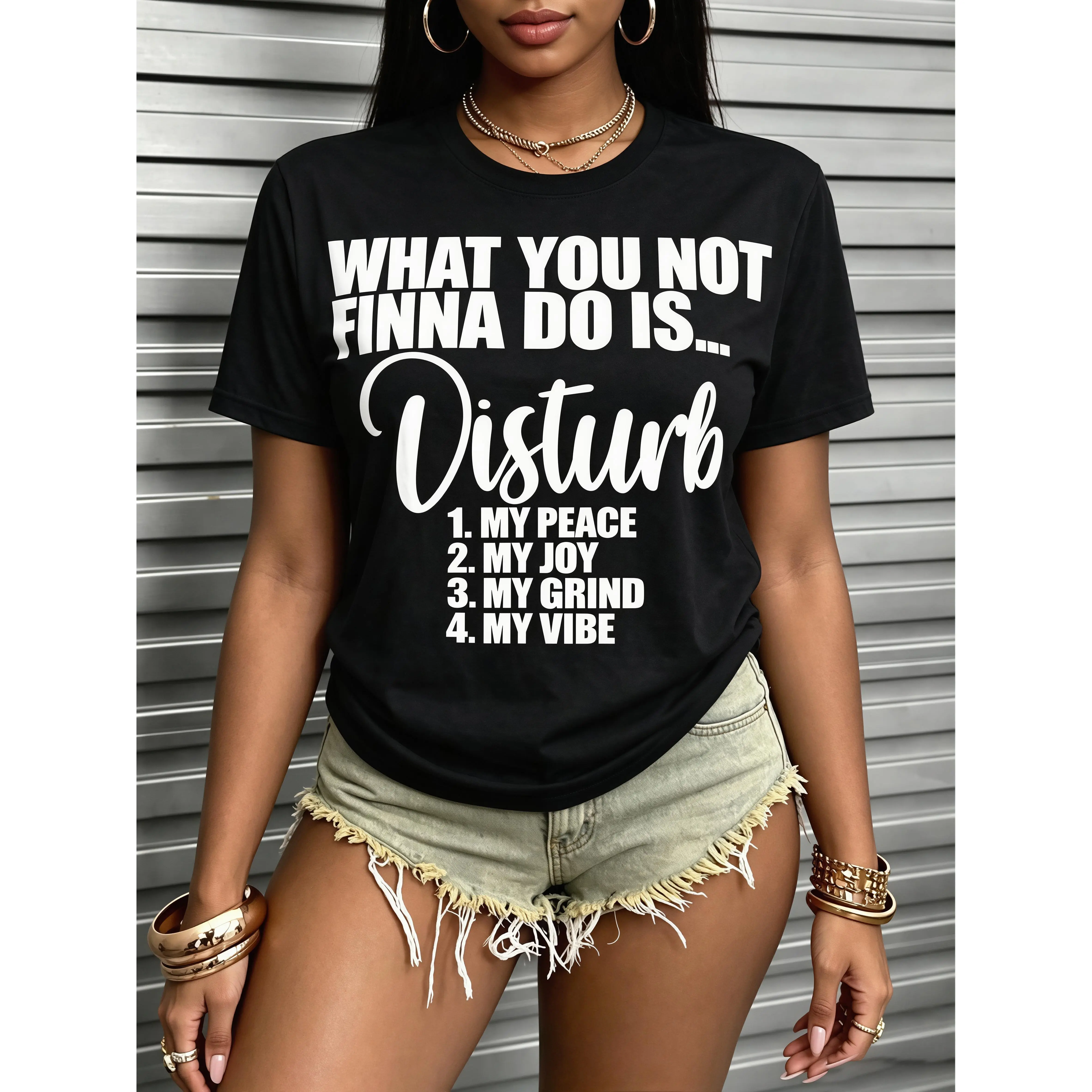 Women's "Don't Disturb My Peace Happiness,And Struggle" T-Shirt - Retro Declaration Slogan Style Round-Neck Short-Sleeved Shirt Gift Options