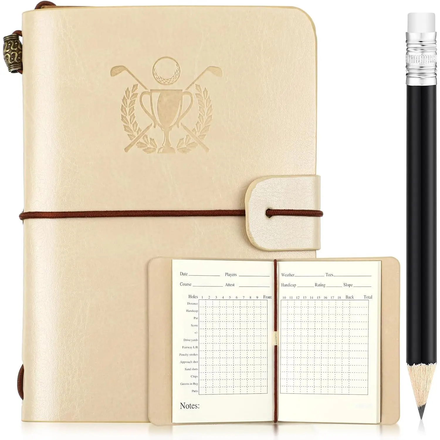 Golf Scorecard Book with Pencil, Leather Golf Journal Scorecard Holder Accessories Notebook Log Pocket Score Cart Book  for Men Golfers,  and Outdoor Club Accessories