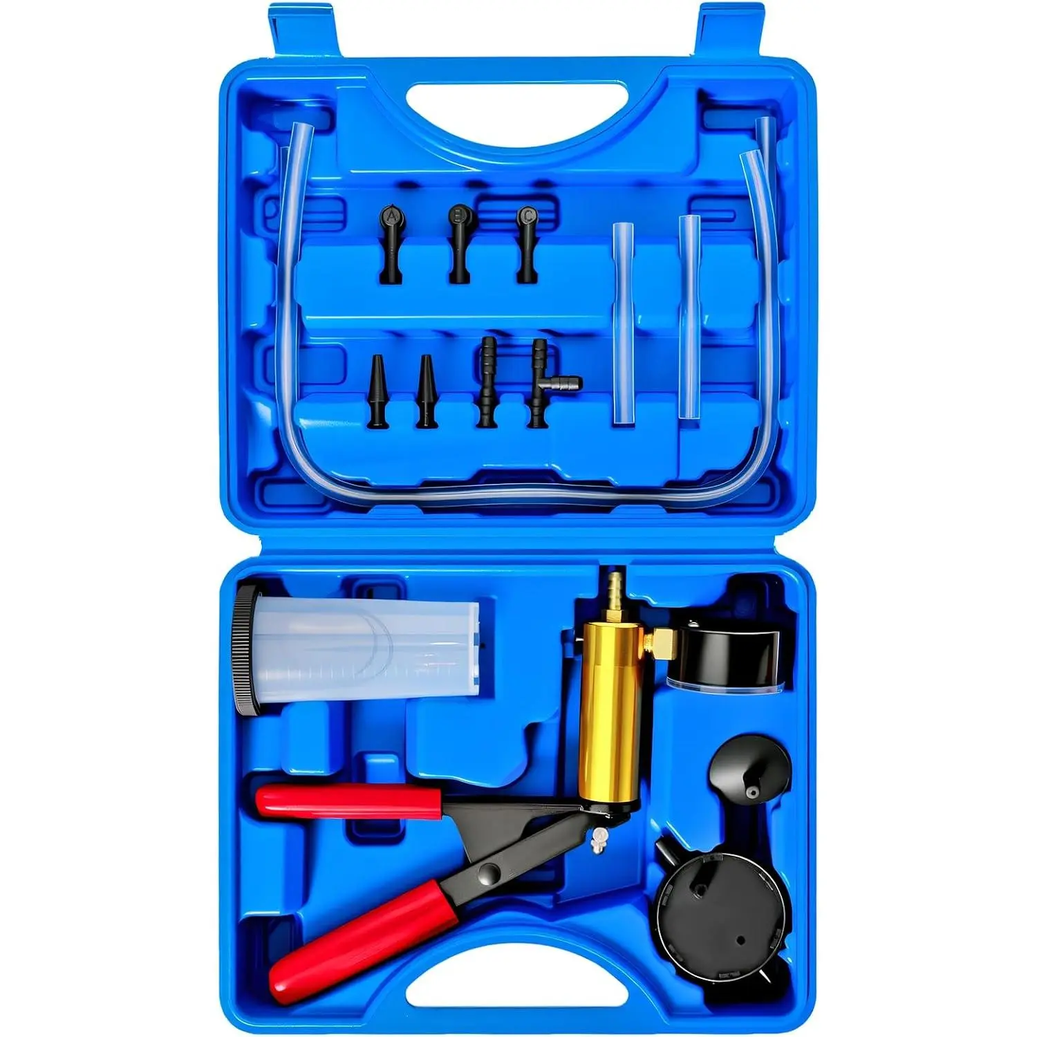 2-in-1 Handheld Vacuum Pump Tester Kit Set, 0-30"hg Fluid Bleeder & Oil Change Tool for All Makes Vehicle Maintenance