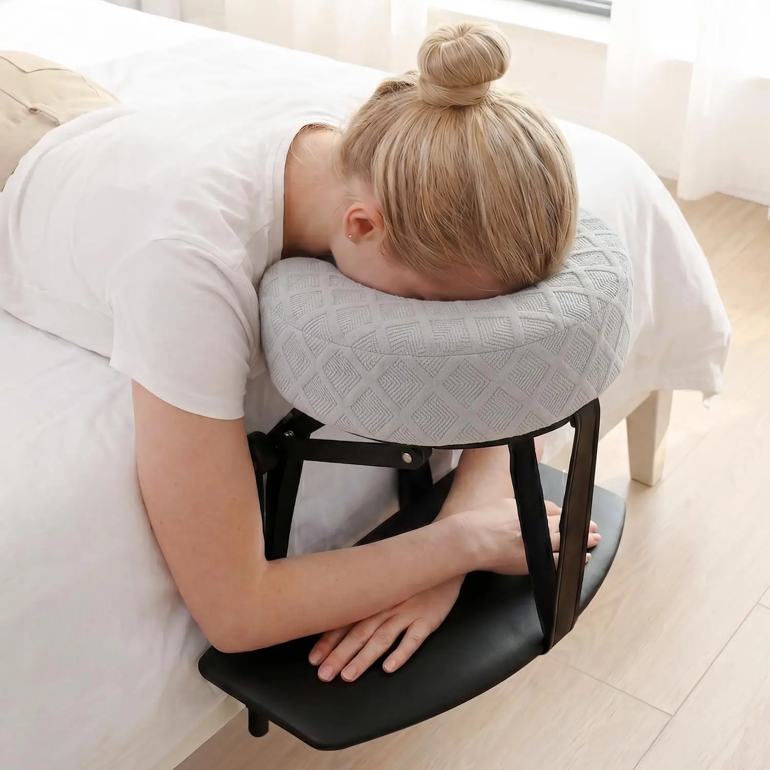 Massage Headrest for Bed, Adjustable Bed Face Cradle Holder with Armrest | Fits 6"-17" Mattresses, Adjustable Height & Angle, Comfortable Face-Down Support, Quick Tool-Free Setup, Foldable Design