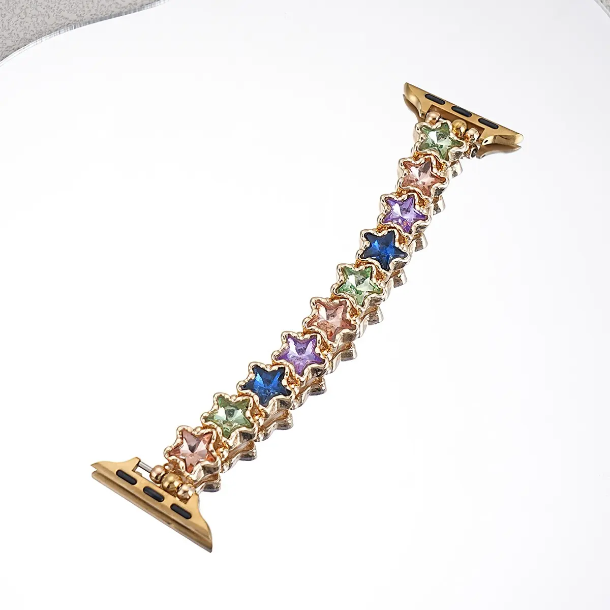 Luxury Star Zircon Elastic Band Metal Watch Strap for Apple Watch Series 1-11, Ultra 1-3 Se, 38-49mm, Perfect for Parties and Daily Wear