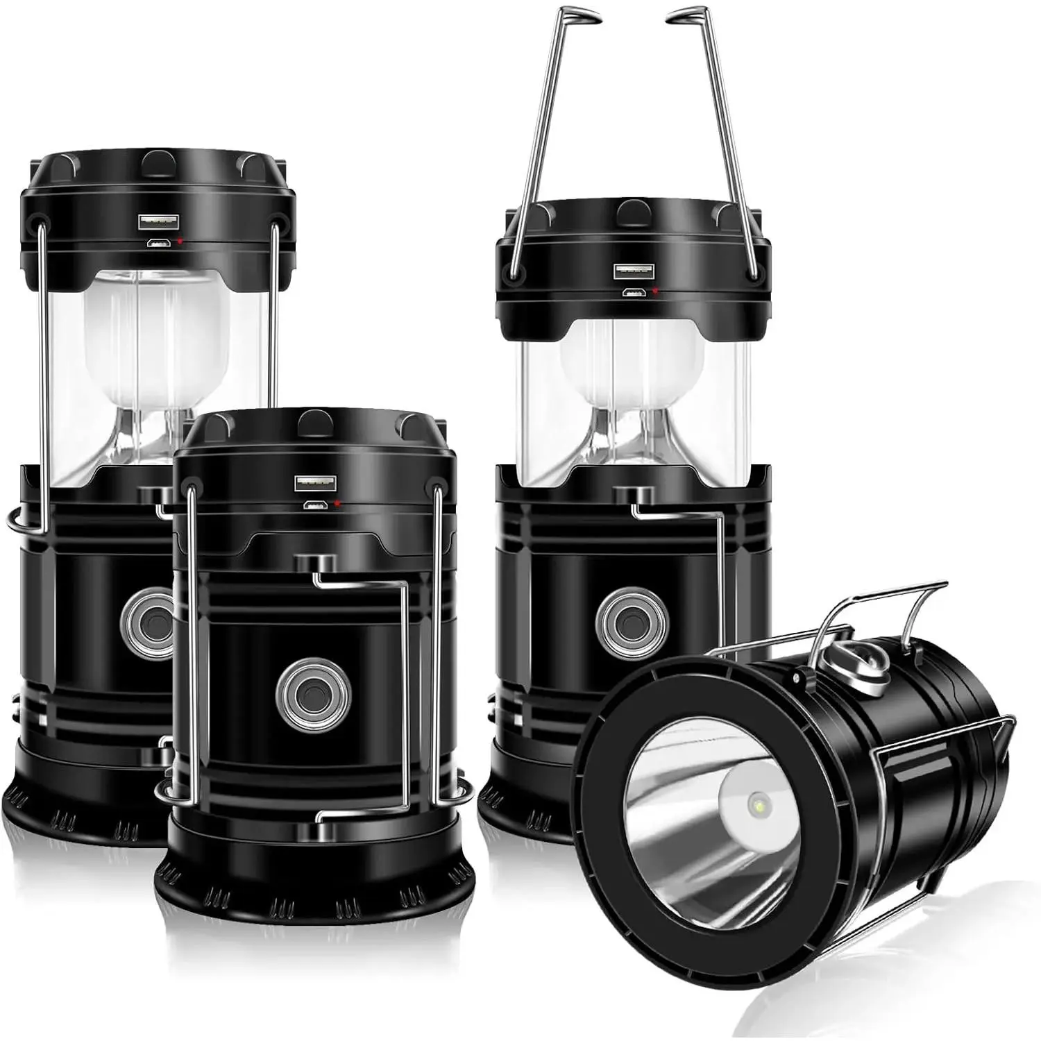 Solar Camping Lantern 4-Pack - Rechargeable LED Lights, Magnetic Base & Foldable Hanging Hook- Collapsible Lamp Battery Powered Perfect for Power Outages, Hiking, Emergencies Adjustable Flashlight Adjustable Tactical Flashlight gifts gift set-SummerVibes