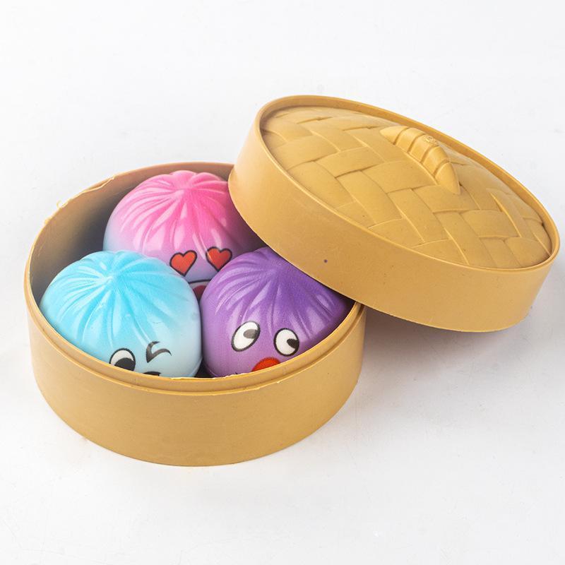 Surprise Rainbow Squishy Bun Toy Slow Rising Squeeze Fidget Toy with Steamer for Stress & Anxiety Relief