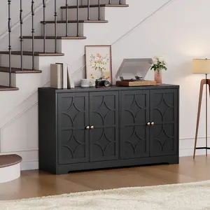 Modern Buffet Sideboard – 55" Credenza with 4 Doors, Adjustable Shelves & Matte Handles. Perfect for Dining Room, Kitchen & Living Room! ✨
