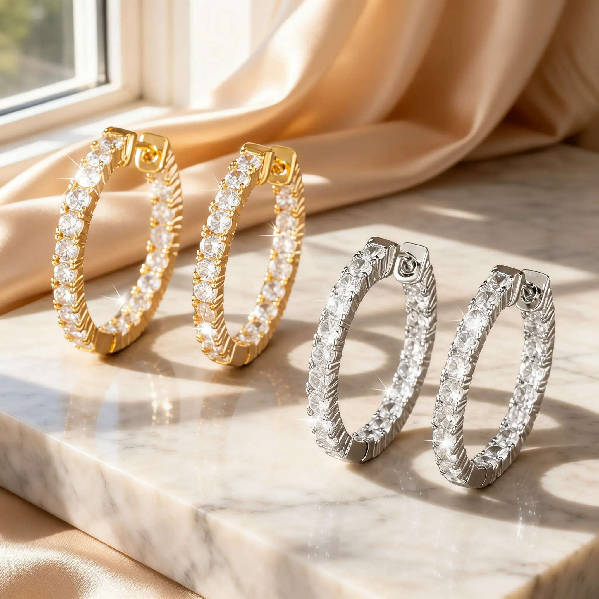 Women's Sparkly CZ Huggie Hoop Earrings - Gold, Silver Options, Dainty Lightweight, Personalized Everyday Elegant Jewelry Gift, Book-Included Costume Jewelry