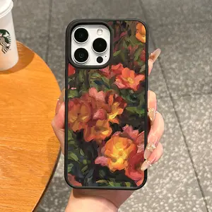 Premium Magnetic Case for iPhone11/12/13/14/15/16/17/promax Warm Orange Peony Oil Painting Swirl MagSafe Ready,Anti-Fall,Ultra-Thin Design|Perfect for Everyday Use