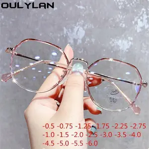 Oulylan -0.5 -0.75 -1.25 -1.0 -1.5 -2.5 to -6 Finished Myopia Glasses Men Women Fashion Round Metal Shortsighted Eyewear Unisex