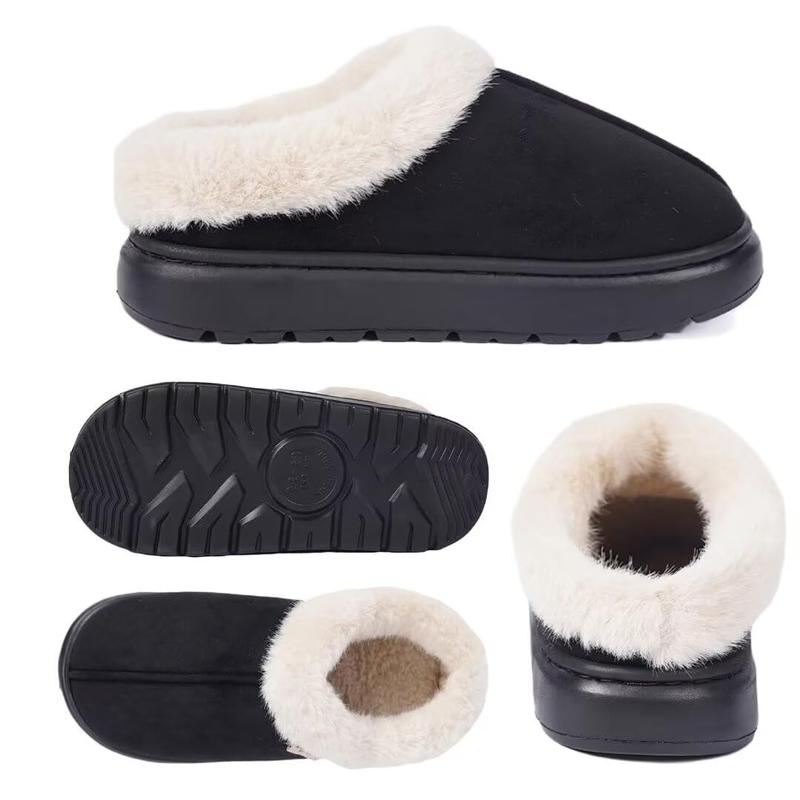 Women's Fluffy Winter Slippers Soft And Warm Durable Upper Indoor Outdoor Anti-slip EVA Sole Easy To Wear Black Suede Footwear