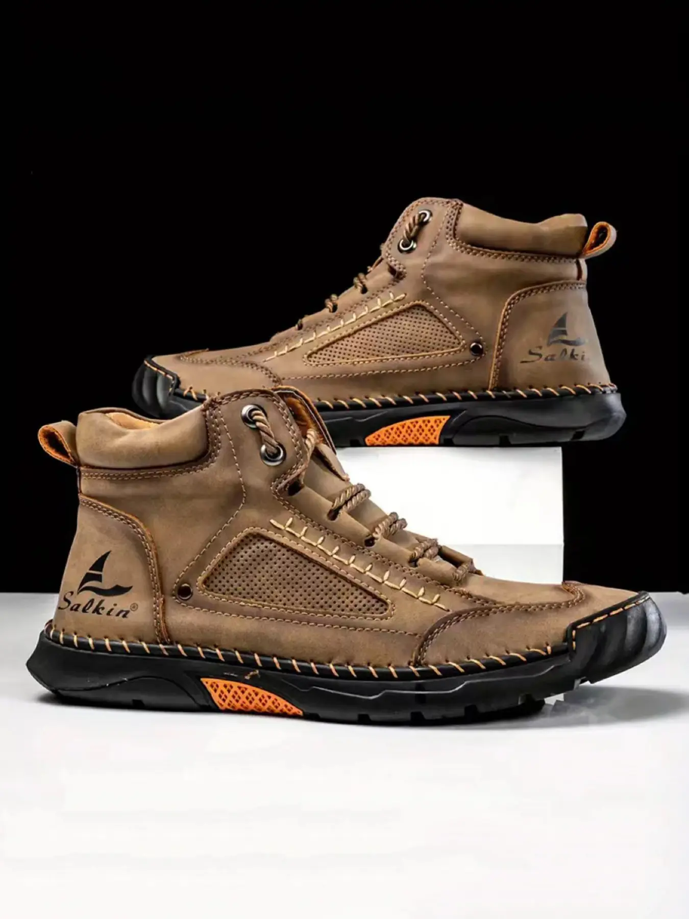Men's Hand-Stitched Fashion Ankle Boots, Breathable Anti-Slip Laces, Durable PU Leather, Ideal for Outdoor Activities, Comfortable All-Day Walking Shoes