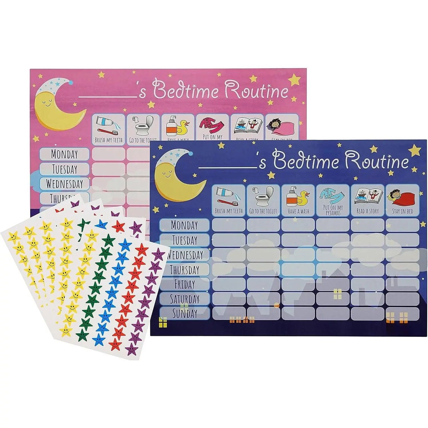 Bedtime Routine Chart  Chart for Sleep   Pack Chart for Boys Girls  and  with 225 Stars Stickers Included