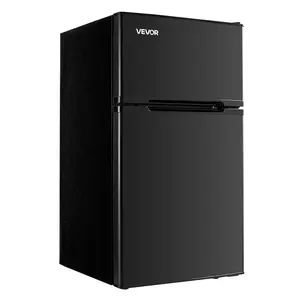 VEVOR Mini Fridge with Freezer, 3.2 Cu. Ft, Two Door Compact Refrigerator, Adjustable Temperature, Shelf, Energy Efficient Small Fridge, Reversible Door, Low Noise, for Bedroom, Dorm, Office, Black