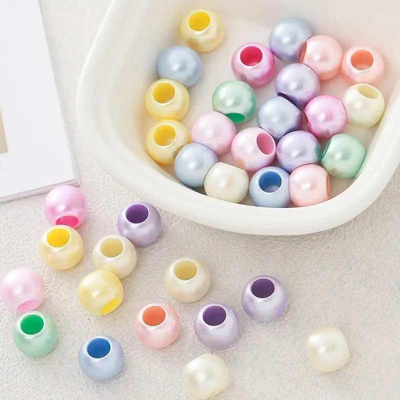 100 Large Hole Bead Pearl Effect Mixed Color Diffraction Beads, DIY Bag Charm Keychain Phone Chain Accessories, Embellishment Supplies, Beading Supplies