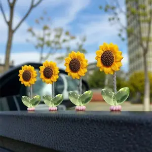 Cute Shaking Sunflower Car Decor Funny Dashboard Ornament for Car Interior Styling