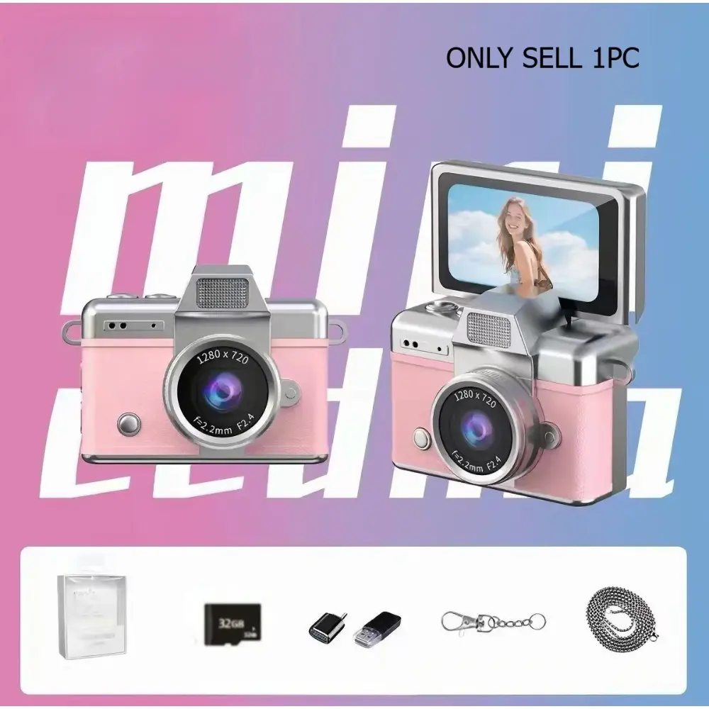 Ccd Flip Screen Keychain Camera, Includes 32GB Storage, SD Card Reader, Adapter, Portable HD Photo Capture, Perfect Gift for Halloween & Christmas