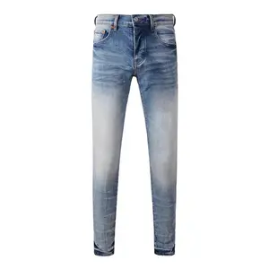 Men's High Cotton Gradient Light Wash Skinny Fit Jeans, Classic Whisker Faded Non-Ripped Stretch Denim Pants, Minimalist Casual Streetwear Mid Rise Soft Breathable Cotton Jean Trousers for Daily Work Daily Wear