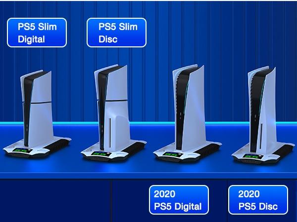 PS5 Silm Stand,Beboncool PS5 Cooling Fan Stand and Dual Controller Charger Station Compatible with PS5 optical drive version/digital version and PS5 Slim new console cooling, and can charge 2 PS5 controllers at the same time