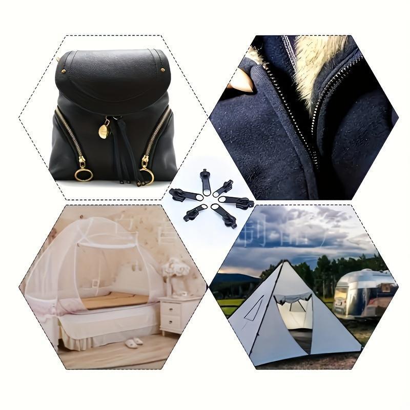 6/12/18pcs Zipper Fix Kit - Easy-Install Emergency Repair Buckles Black Compatible with Clothing