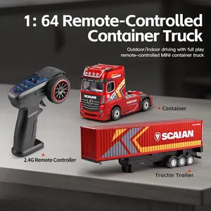 New Wltoys 6408 1:64 RC Car, 4wd Mini Alloy Container Truck, Drift Race Car, 2.4g Remote Control Tractor with Trailer, Kids Toy