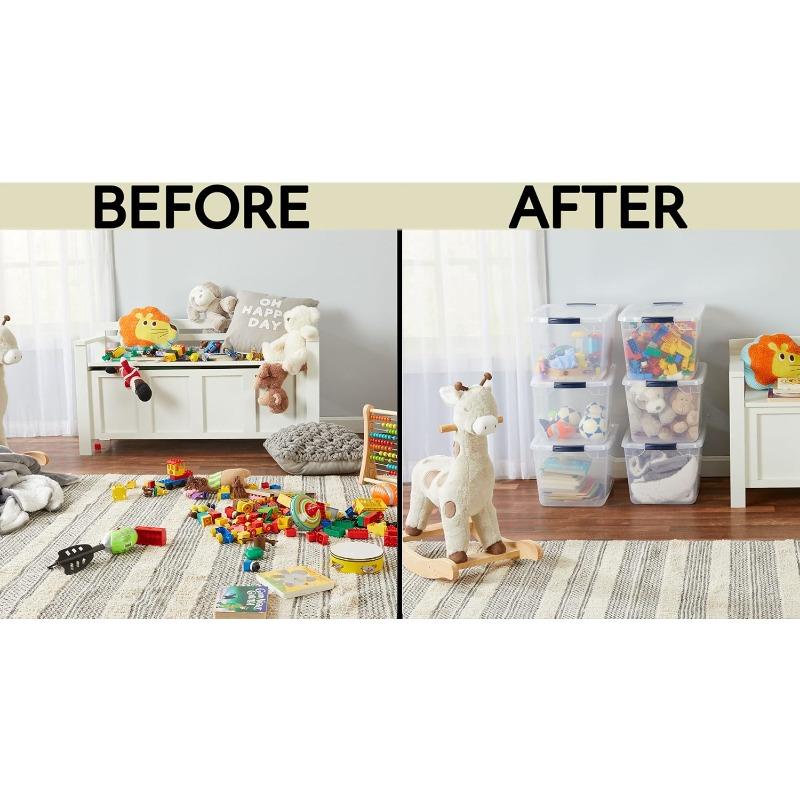 Cleverstore Clear 32 Qt 6 Pack Stackable Plastic Storage Containers with Durable Latching Clear Lids Visible Storage Great for Closet and Laundry Storage Organizing in the Home