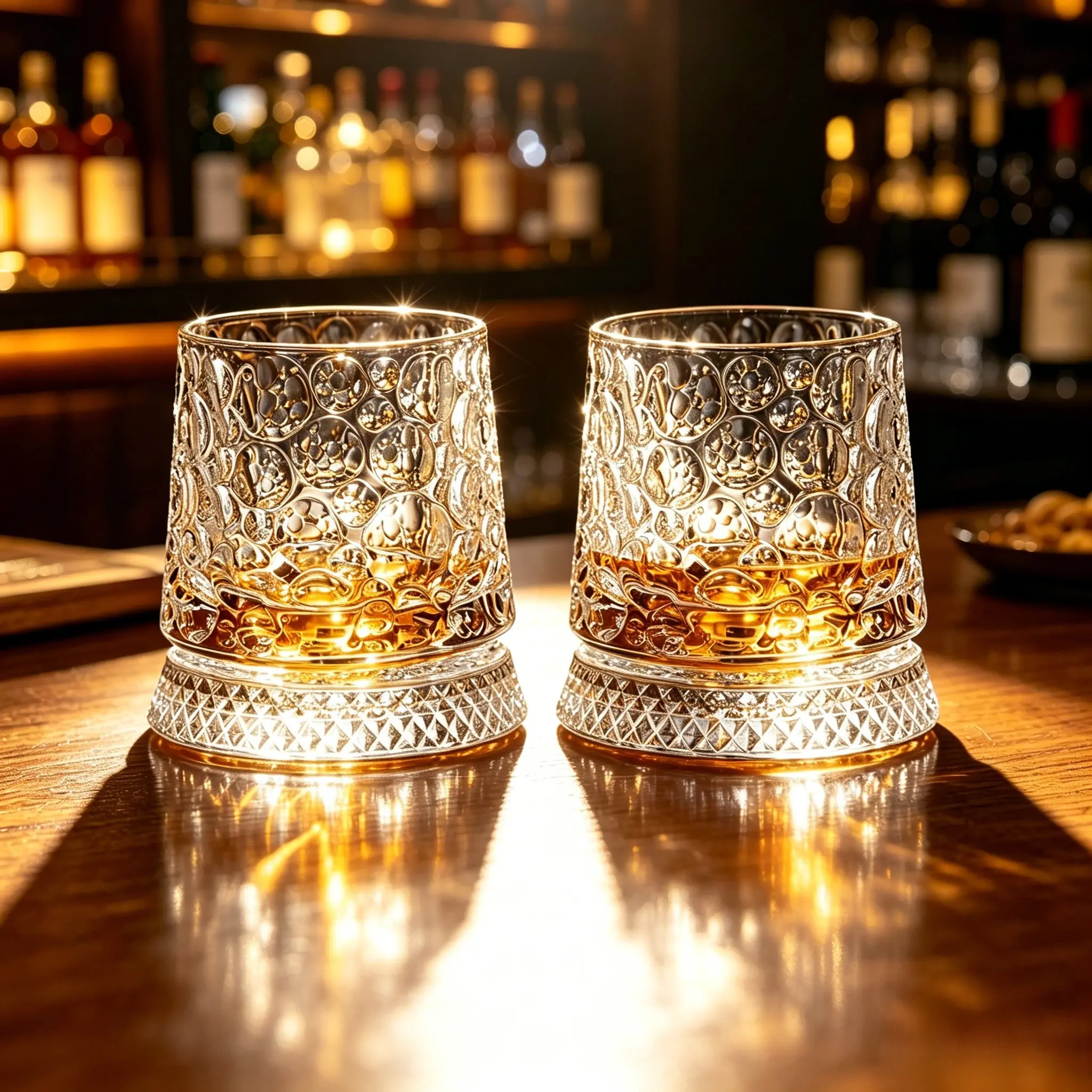 2pcs Luxury 360° Spinning Bubble Textured Crystal Glass Cups, Stress Relief Whiskey Wine Tumbler, Elegant European Barware Gift Set