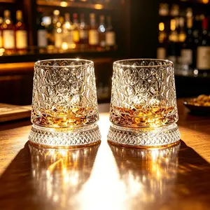 2pcs Luxury 360° Spinning Bubble Textured Crystal Glass, Stress Relief Whiskey Wine Tumbler, Elegant European Barware Gift Set