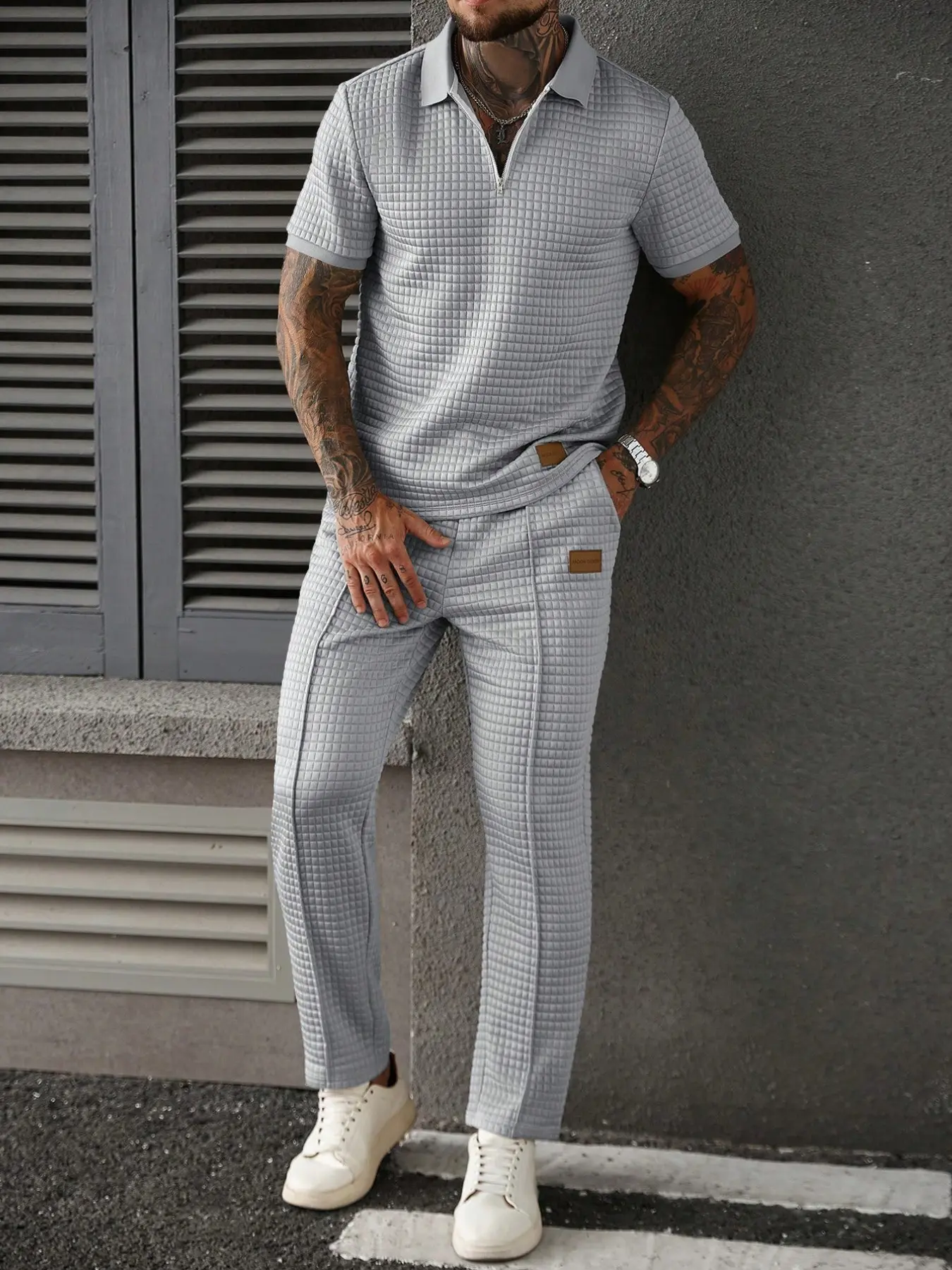 Men's Fashion Classic Casual Business Two-Piece Match Style Set, Zip Polo Shirt Top and Pants, Ideal for Weddings and Anniversaries, Perfect Gift Choice