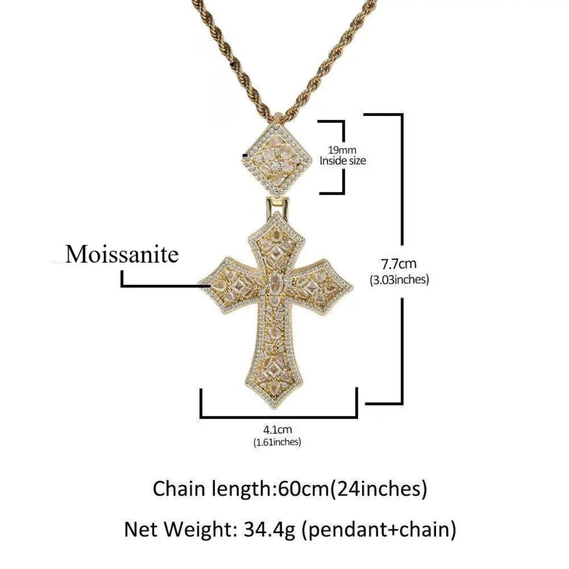 5A+ Sri Lanka Colorful Moissanite Rhomboid Gothic Cross Pendant With Necklace, Miami Italy Mexico & Micro Inspired for Women & Men, Luxury Jewelry, Daily Wear, Casual Fashion, Gift, Classic Hip Hop Simple Sporty
