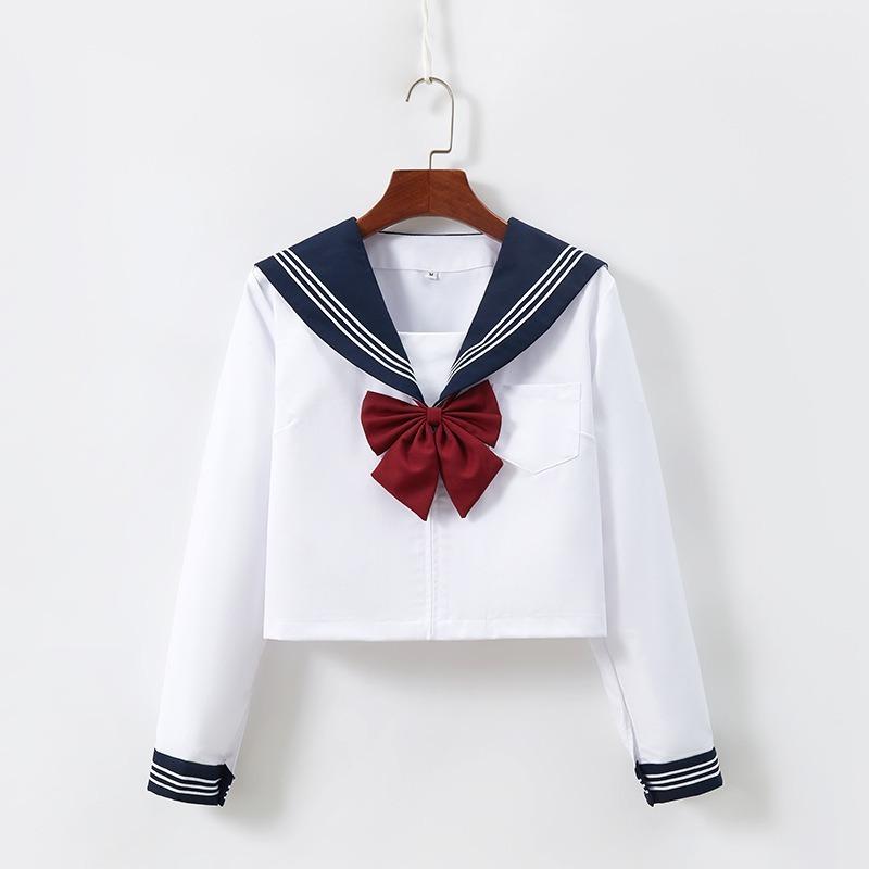 Authentic Fashion: Japanese Style Blue Collar White Three-book JK Skirt Suit Set Flawless Sailor Uniform for School Girls with Classic Pleated Design
