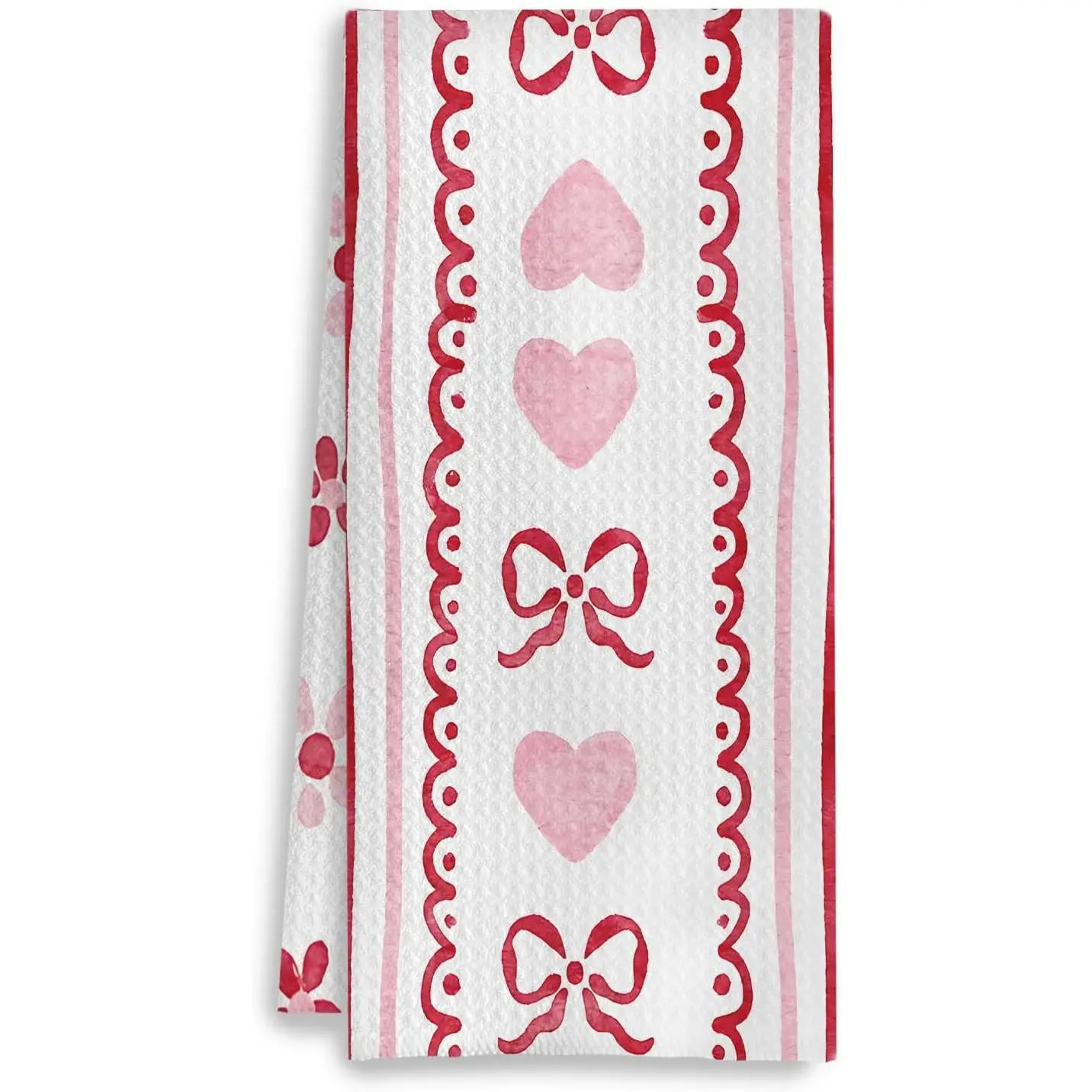 and Red Valentine's Day Kitchen Towels,  Bow Heart Floral Valentine's Day Decorative Dish  Hand Towels for Kitchen Bathroom, 16x24 Inches