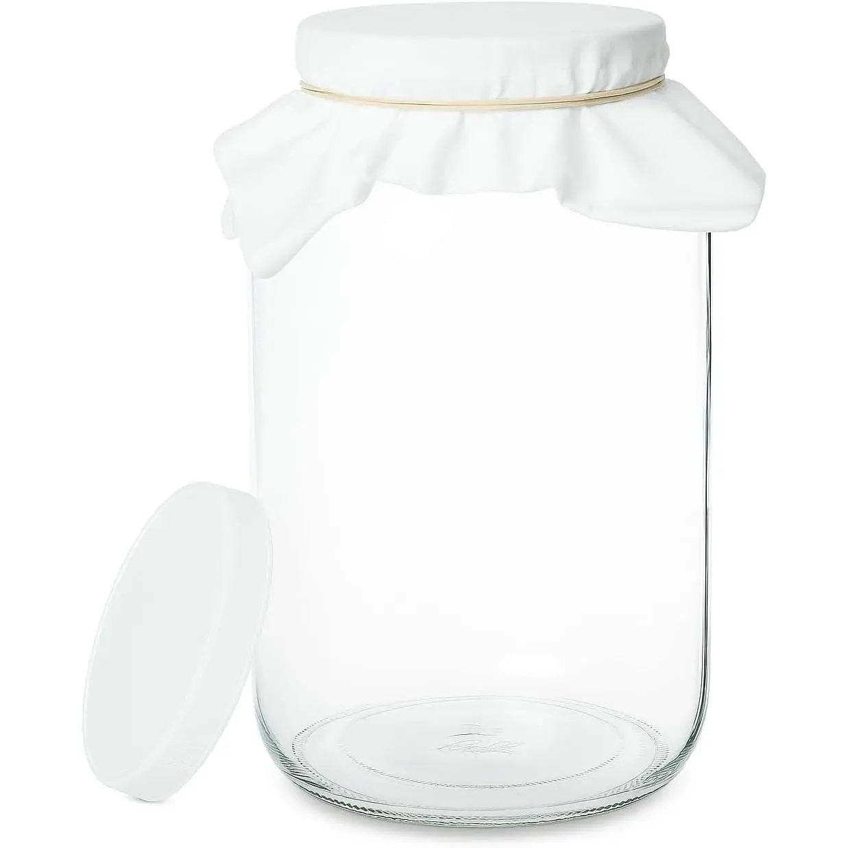 1 Gallon Glass Wide Mouth Kombucha Brewing Mason Jar - Home Brewing and Fermenting Kit with Cotton Cloth Filter, Rubber Band and Plastic Lid (1 Jar)