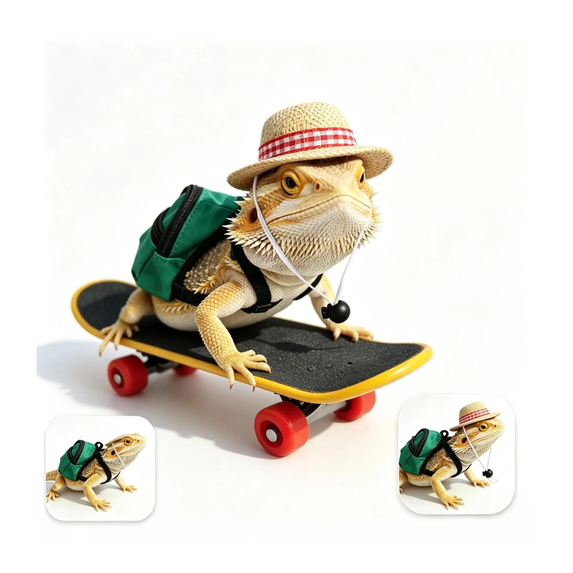 Small Pet 3-Piece Harness Set Pack - Cute Reptile Accessories, Fun Outfit with Skateboard, Backpack, Hat for Reptiles, Small Animal Pet Supplies, Collars Harnesses & Leads